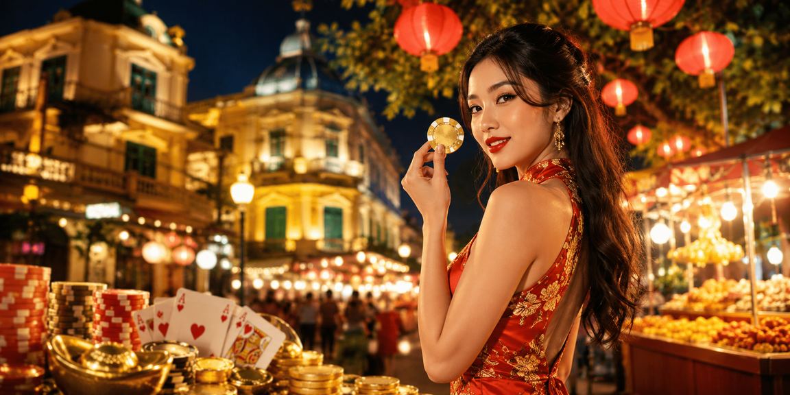 Người chơi bài tại chợ đêm Hà Nội với ánh đèn lung linh